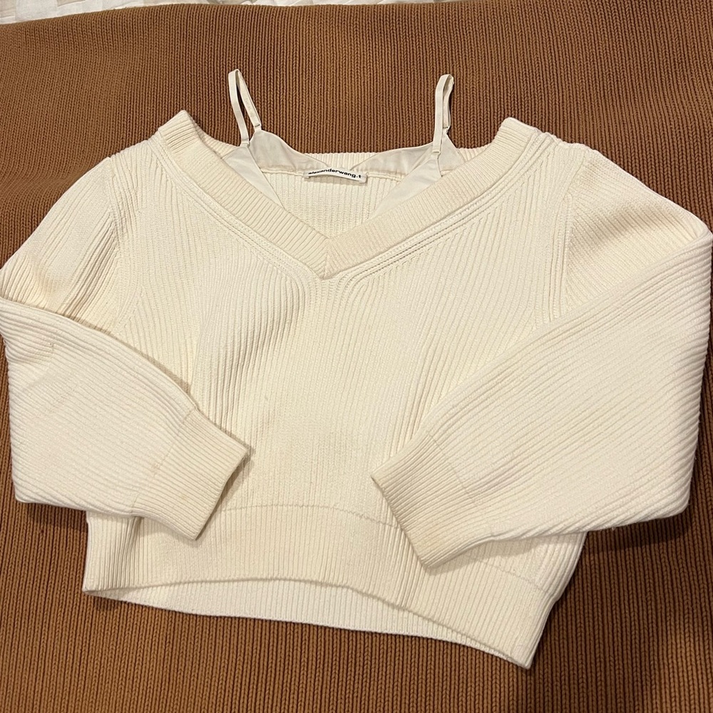 Alexander Wang Off-The-Shoulder Cream Sweater